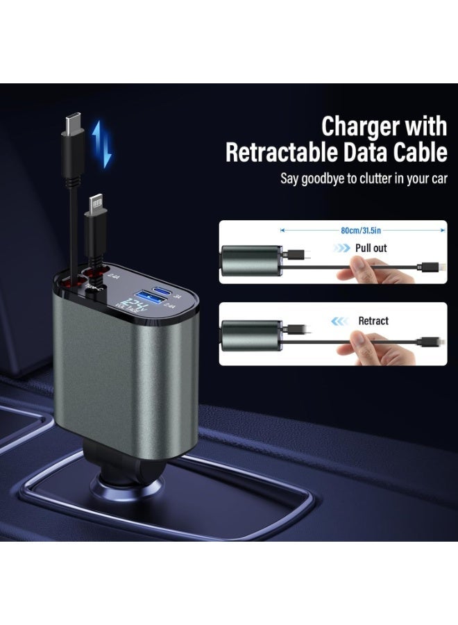 Car Charger with Type-C & USB Ports – 120W 4-in-1 PD Fast Charging Adapter with Voltage Display - Image 4